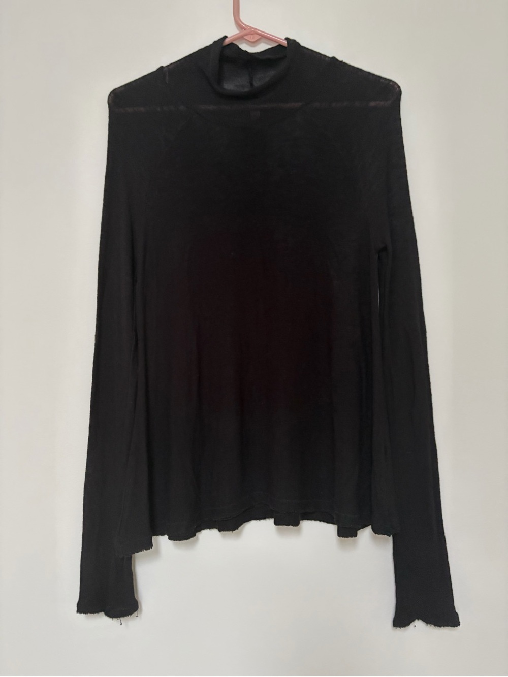 Free People Intimately Semi Sheer Lightweight Knit Mockneck Top Blacm Medium